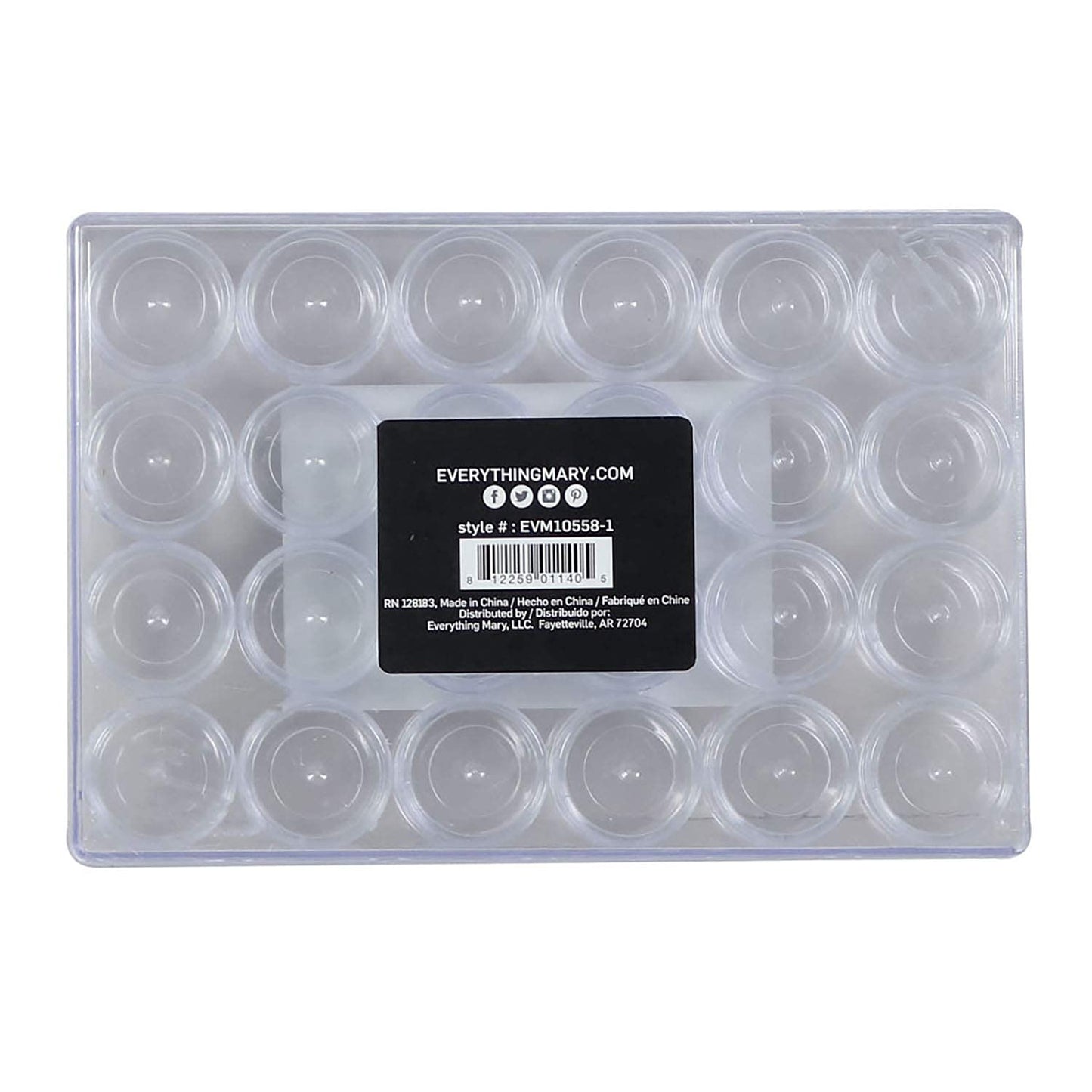 Everything Mary Large Plastic Bead Storage Organizer Box, 24 Jars - Container for Beads & Supplies - Organizers for Craft, Art, & Painting - Plastic Container Case For Organization