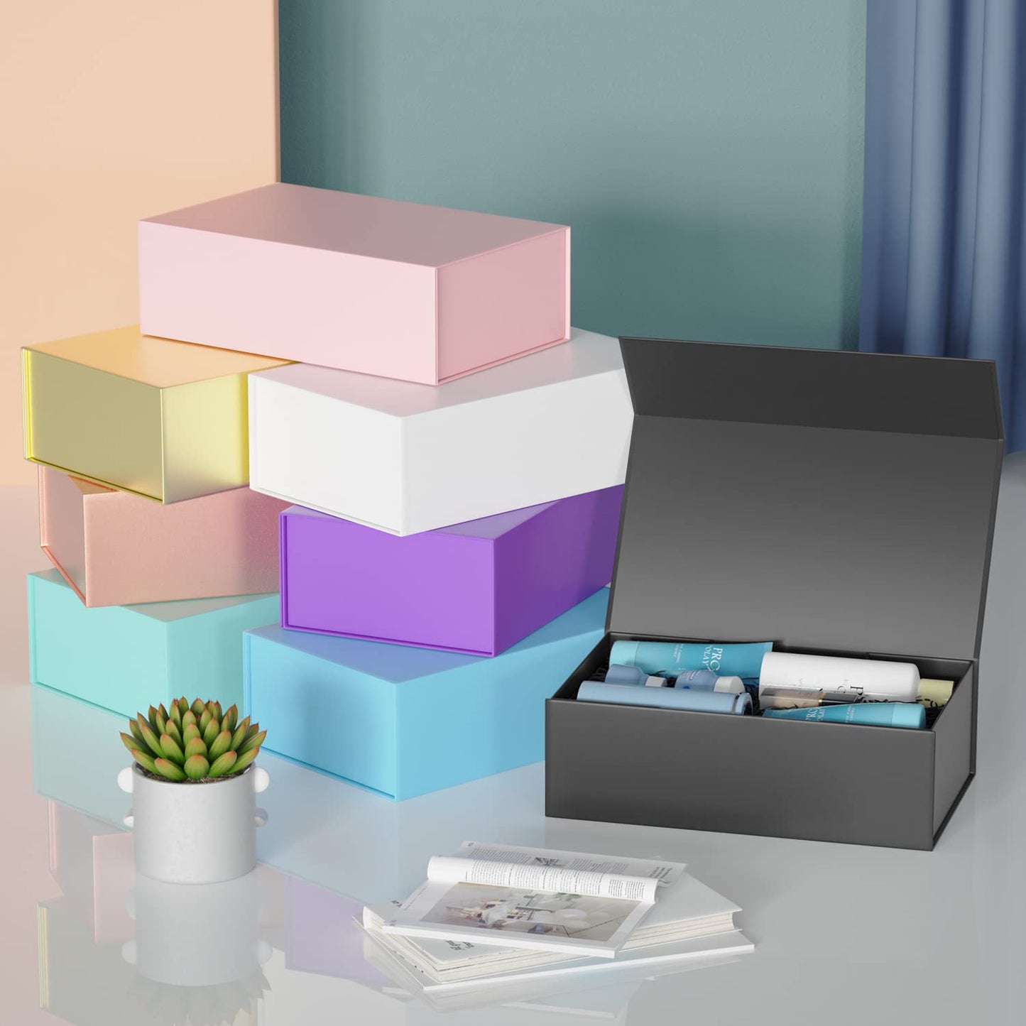 Black Gift Box, 9.5x6x3'' Gift boxes for Presents with Lids Magnetic Closure Rectangle Collapsible for Groomsman Proposal Box, Wedding, Christmas, Halloween, Birthday Gift Packging