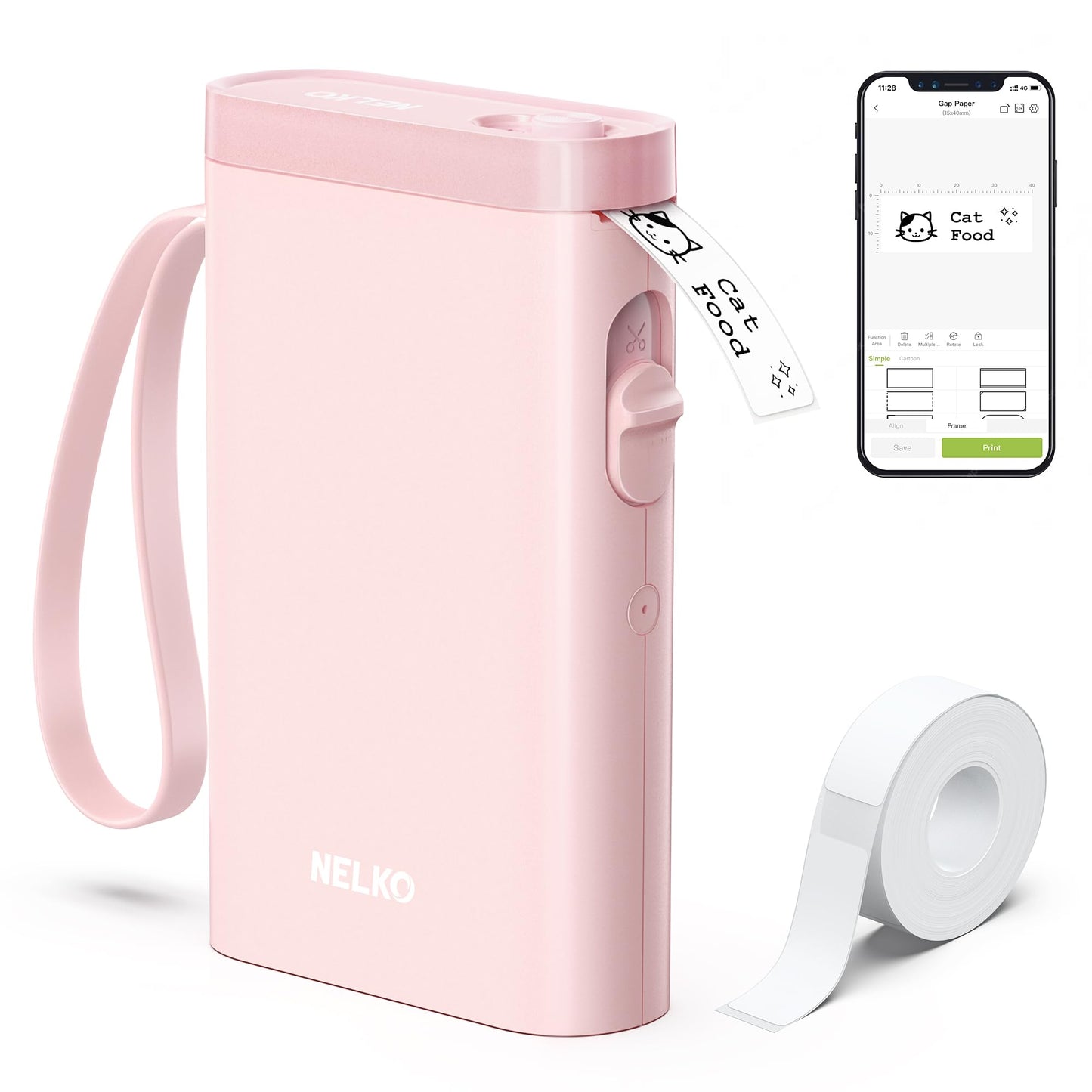 Nelko Label Maker Machine with Tape, P21 Portable Bluetooth Label Printer, Wireless Built-in Cutter Sticker Maker Mini Label Makers with Multiple Templates for Organizing Storage Office Home, Pink