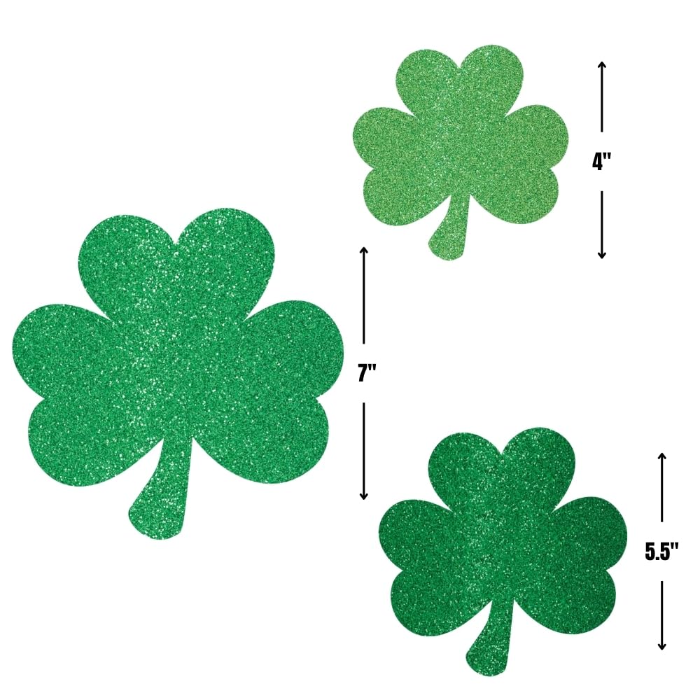 Mini Glitter Green Shamrock Paper Cutouts (4" - 7") Pack Of 10 | Perfect Decorations For St. Patrick's Day Celebrations, Irish-Themed Parties & DIY Crafts