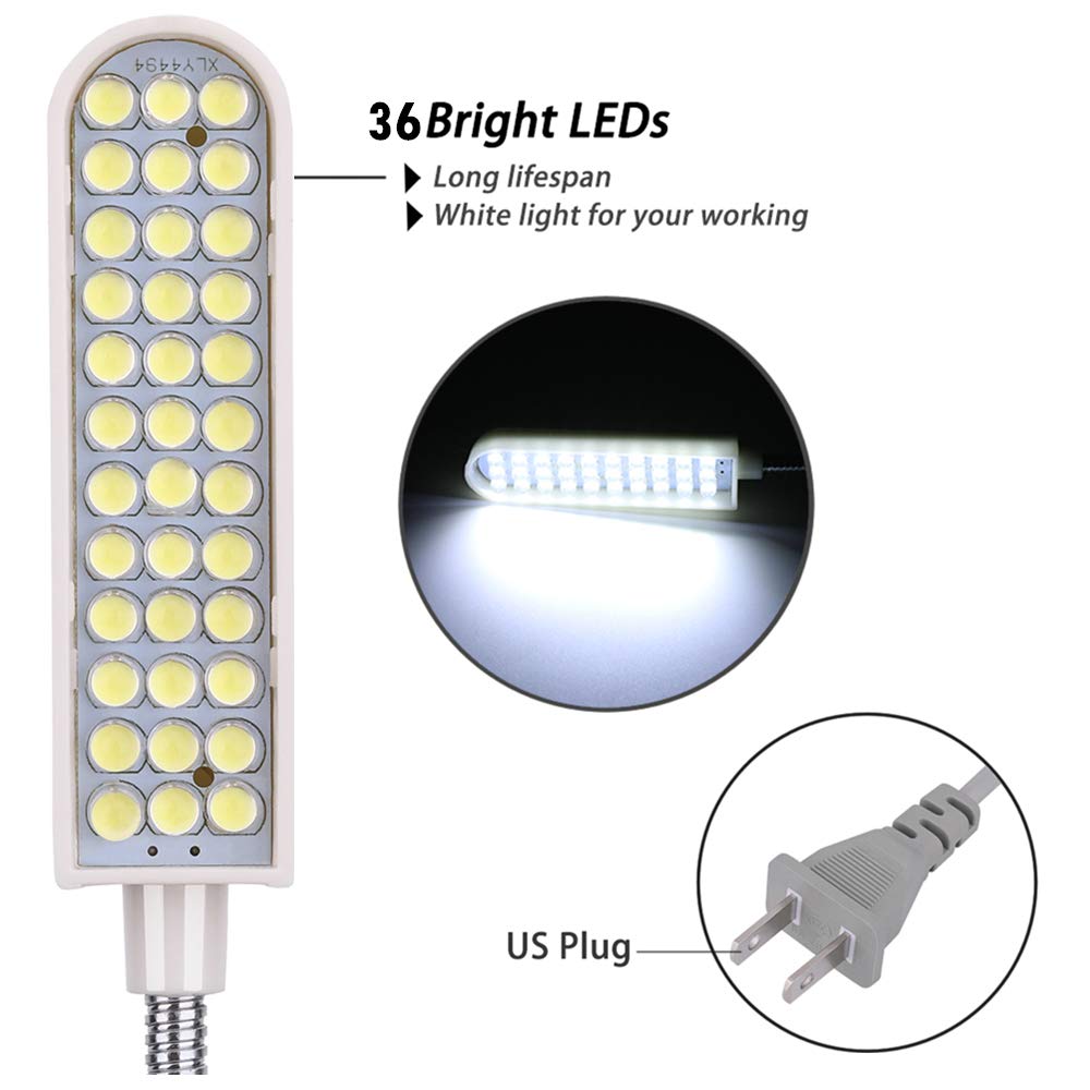 harmiey Sewing Machine Light (36LED) Gooseneck Work Light with Magnetic Mounting Base, Sewing Machine lamp White Soft Light for Lathes, Drill Presses, Workbenches