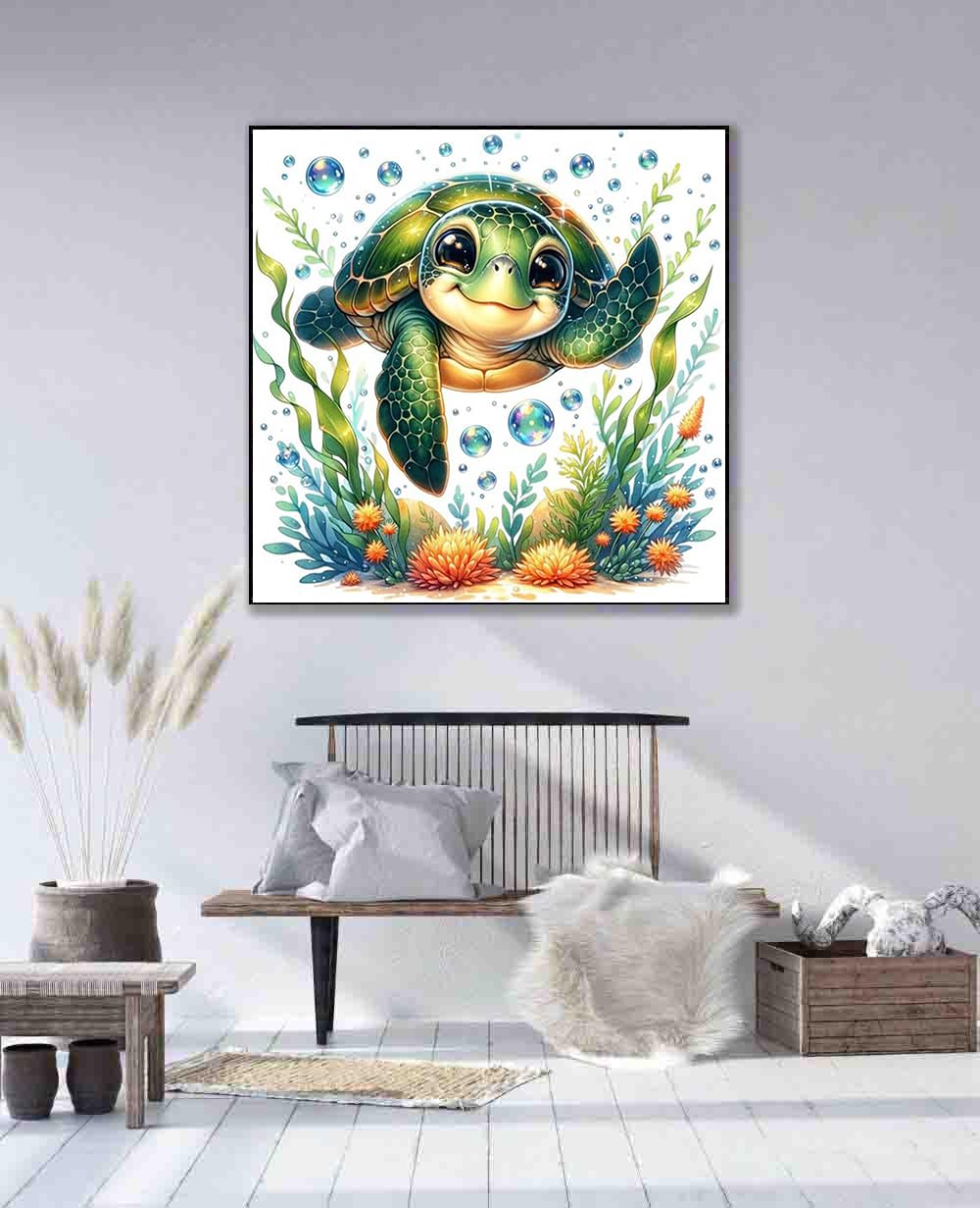 Sea Turtle Cross Stitch Kits for Adults Beginner,Counted Cross Stitch Kits Printed Stitching Cute Patterns Dimensions Needlepoint Art Crafts Embroidery Kits for Adults Beginners (13.7x13.7 inch)