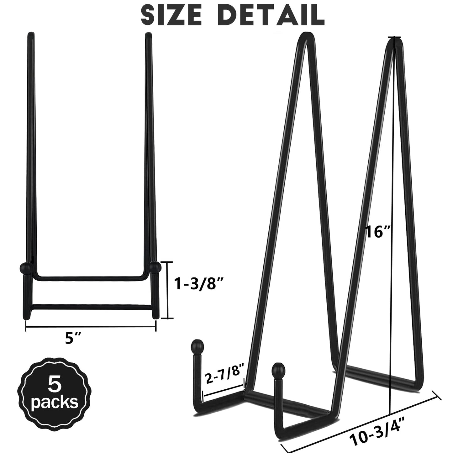 IBosins 5 Pack 16 Inch Plate Holder Display Stands, Large Metal Black Frame Stand for Picture, Book, Photo Easel, Creation, Collectibles