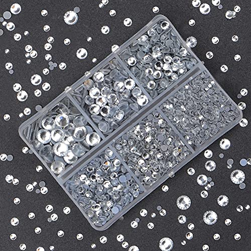 4000pcs Mixed Size Hot Fix Round Crystals Gems Glass Stones Hotfix Flat Back Rhinestones (Clear Crystal)