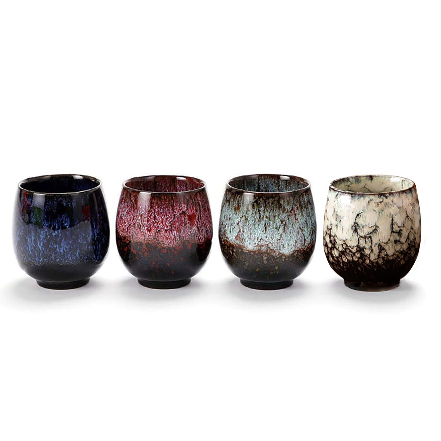 Jianzhan Ceramic Teacup, Kung Fu Tea Set, Coffee cup，Yerba Mate Set Ceramic Mate CupSet of 4 (4 colors)