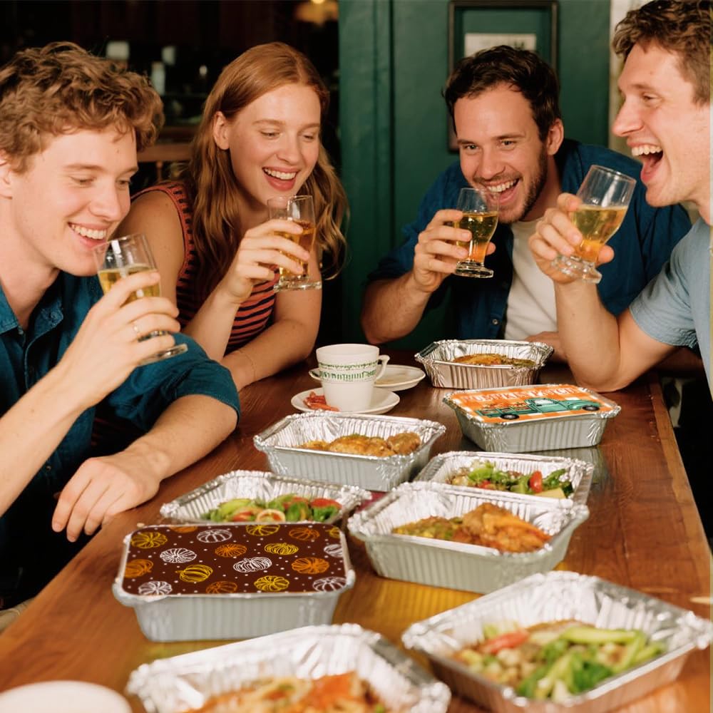 36PCS Thanksgiving Food Containers 9 Styles Fall Foil storage Containers with Lids Aluminum Disposable Leftover Cookie Tin Pans for Holiday Gift Giving Party Supplies