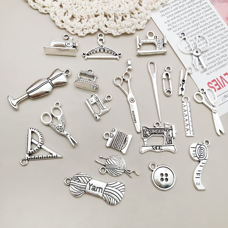 WOCRAFT 120pcs Antique Silver Sewing Tool Charm for Jewelry Making Alloy Sewing Charms for DIY Crafts (SN049)
