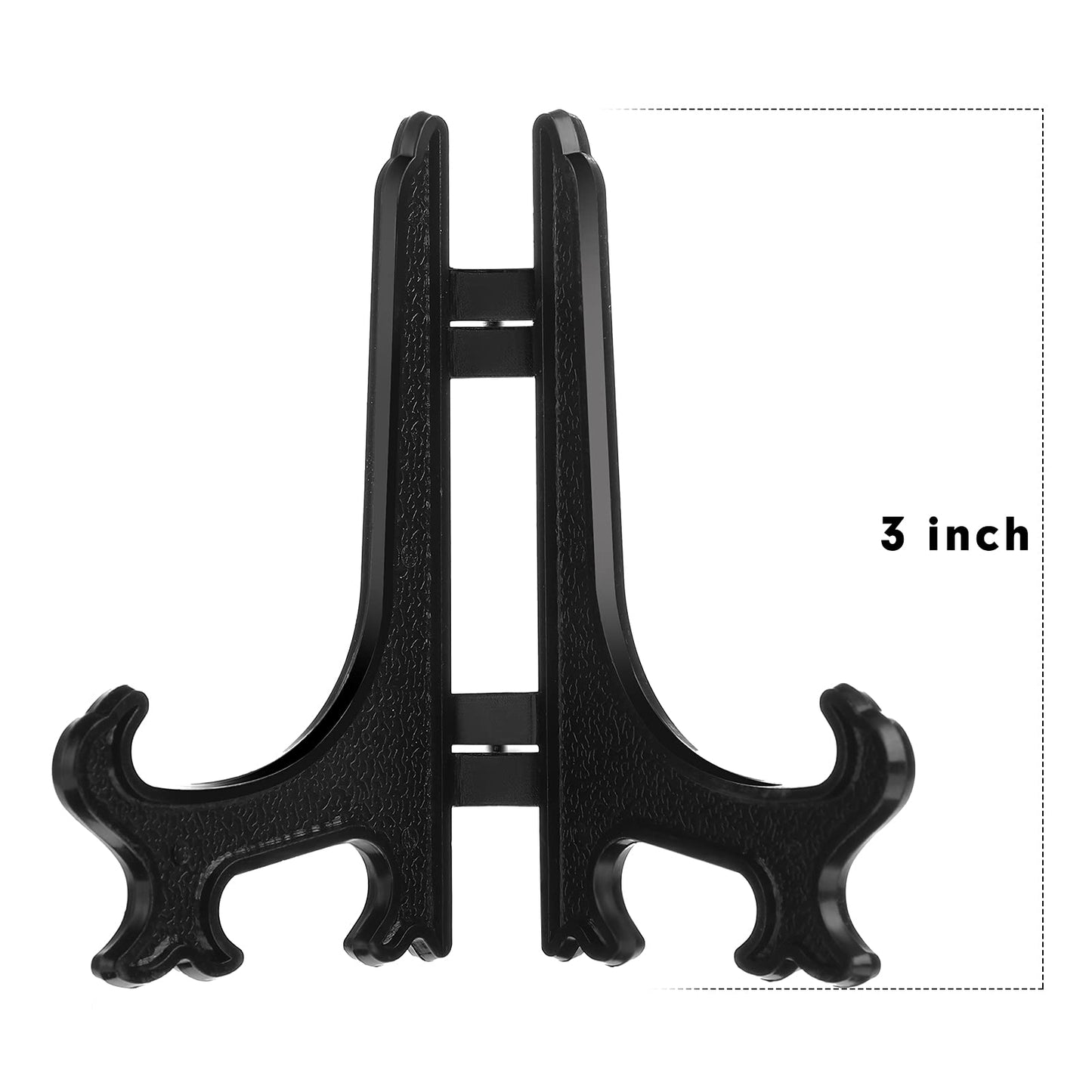 Boao 24 Pieces Plastic Easel Plate Display Stands Holders Picture Easel at Weddings, Home Decoration (Black, 3 Inch)