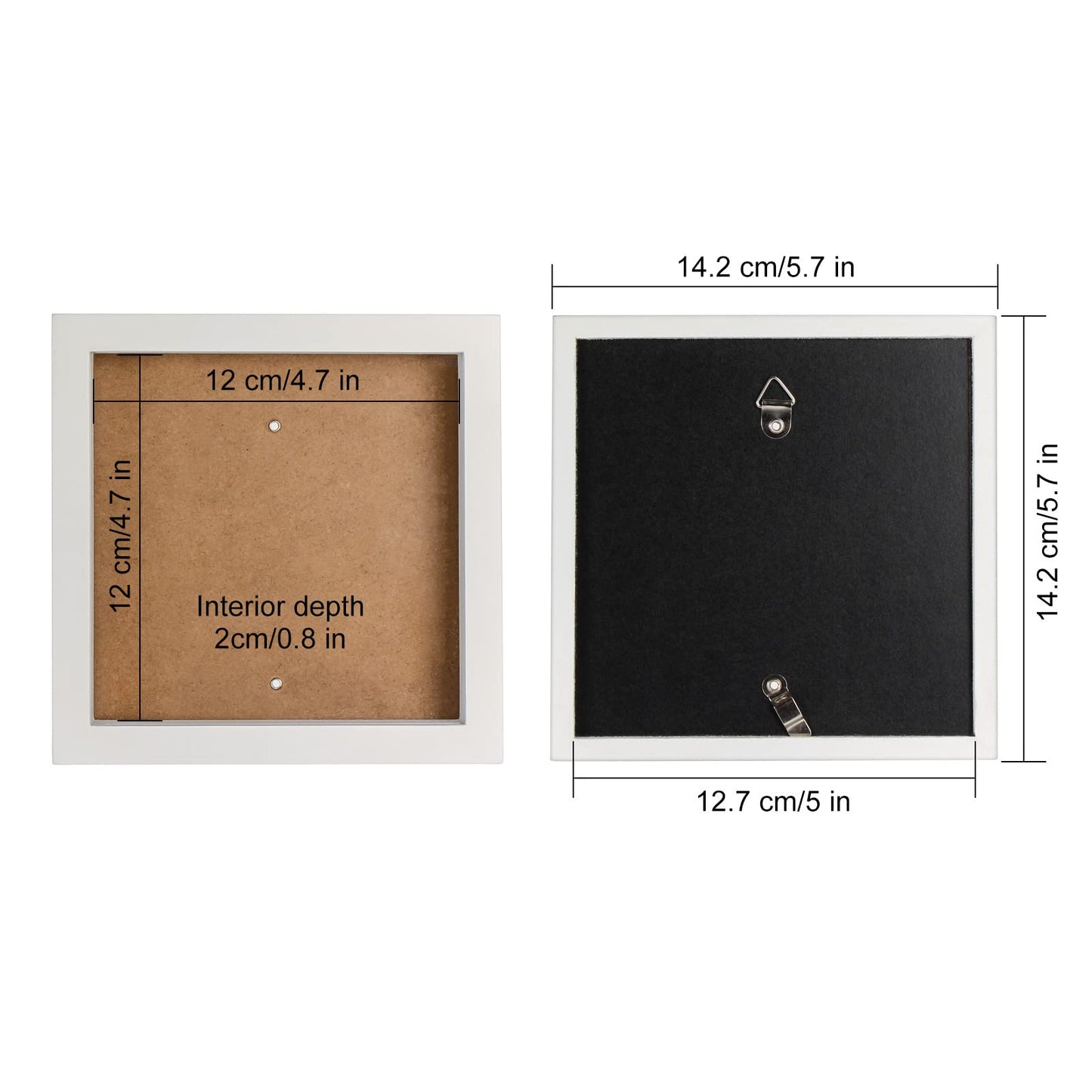 Small Shadow Box Frame 5 x 5 Shadowbox Display Case Wooden Picture Frame with Glass Wedding Memorabilia Medals Photos for Wall and Tabletop - White