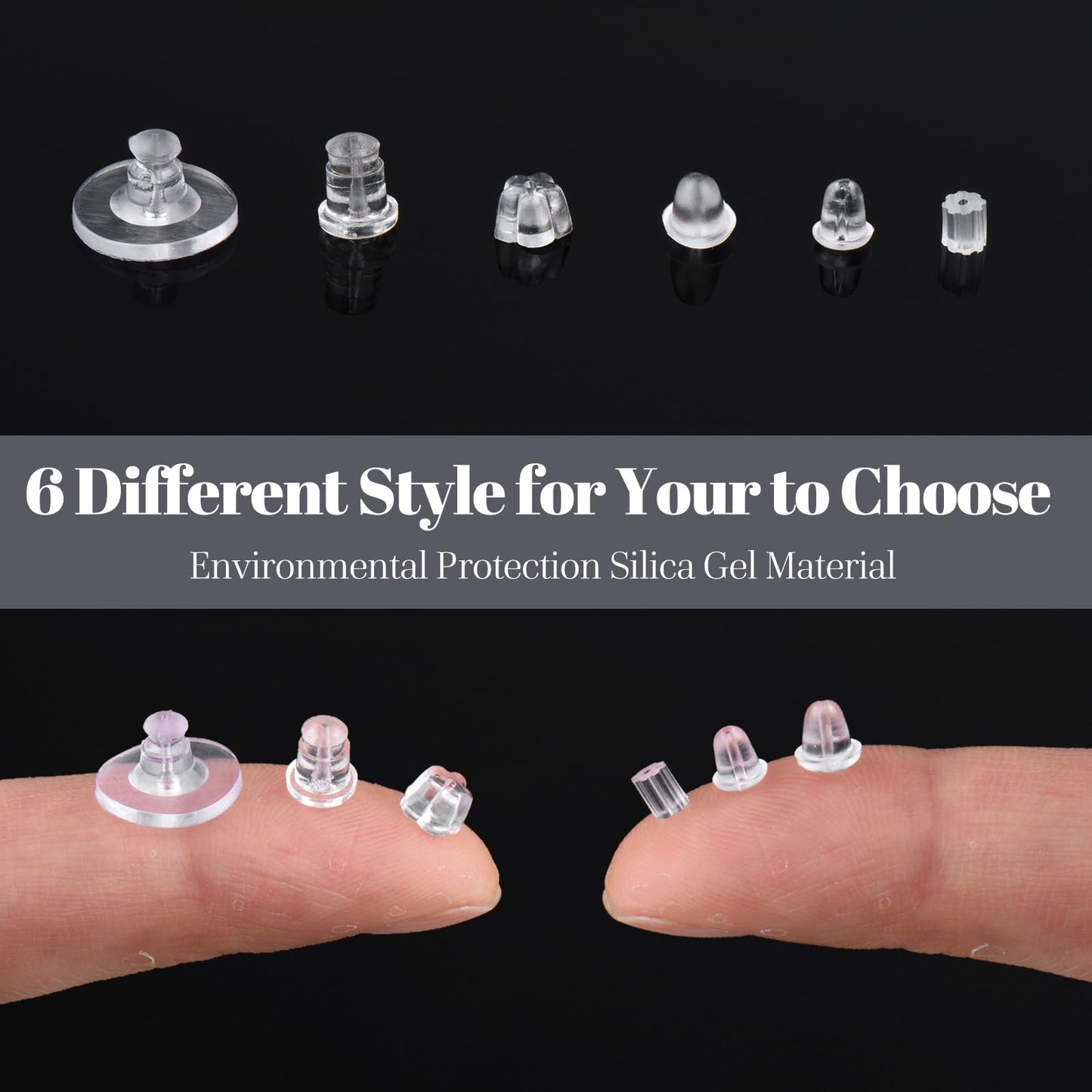 6 Styles Silicone Earring Backs for Studs/Droopy Ears/Heavy Earring, 600 Pcs Clear Soft Hypoallergenic Plastic Rubber Backs Replacements Backings Clutch Stoppers Kits