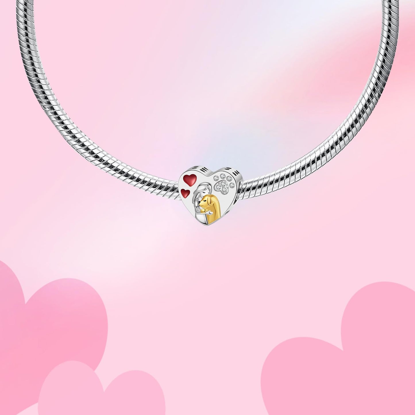 Alstade Hugging Dog Heart Charm 925 Sterling Silver Charms fits Bracelets and Necklace Pendant Bead Charms Jewelry Present for Women Family Friends
