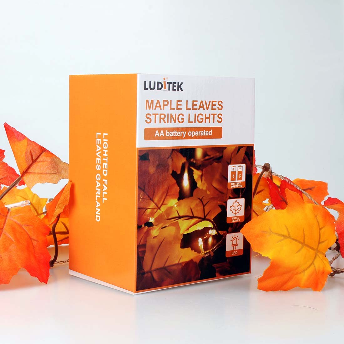 Luditek [8 Lighting Modes & Timer Fall Decorations for Home Maple Leaf Garland with Lights 40LED Battery Operated Waterproof String Lights, Thanksgiving Halloween Fall Decor Indoor Outdoor Autumn