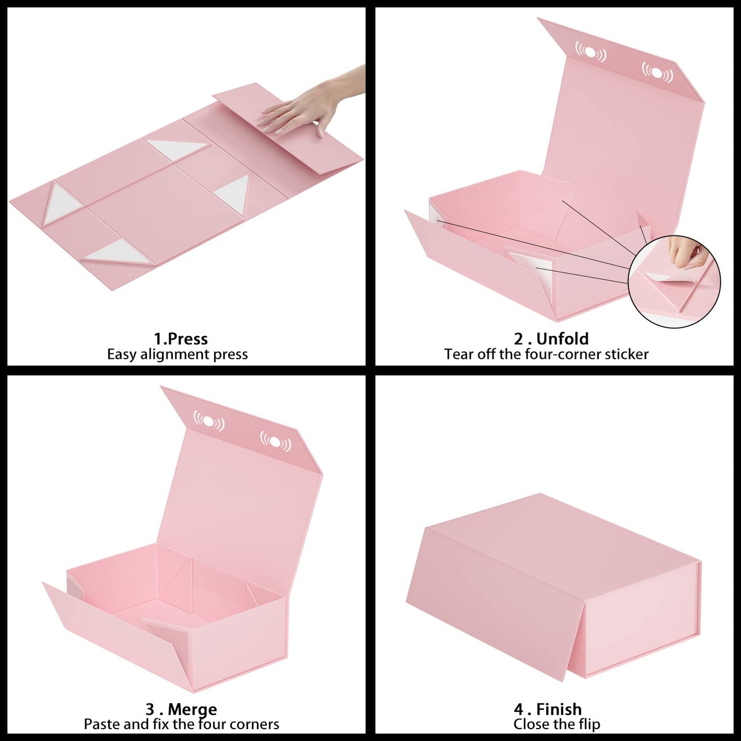 Pink Gift Box, 9.5x6x3'' Gift box for Presents with Lids Magnetic Closure Rectangle Collapsible for Bridesmaid Proposal Box, Wedding, Christmas, Halloween, Birthday Gift Packging