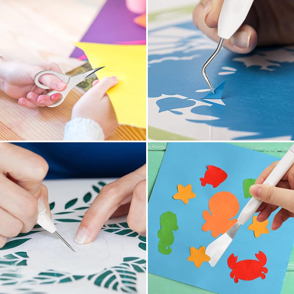 Weeding Tools for Vinyl, FineGood 8 PCS Weeding Tool Set Basic Craft Removal Kits Scissors Scraper Spatula Tweezers for Die Cut Cardstock Scrapbooking