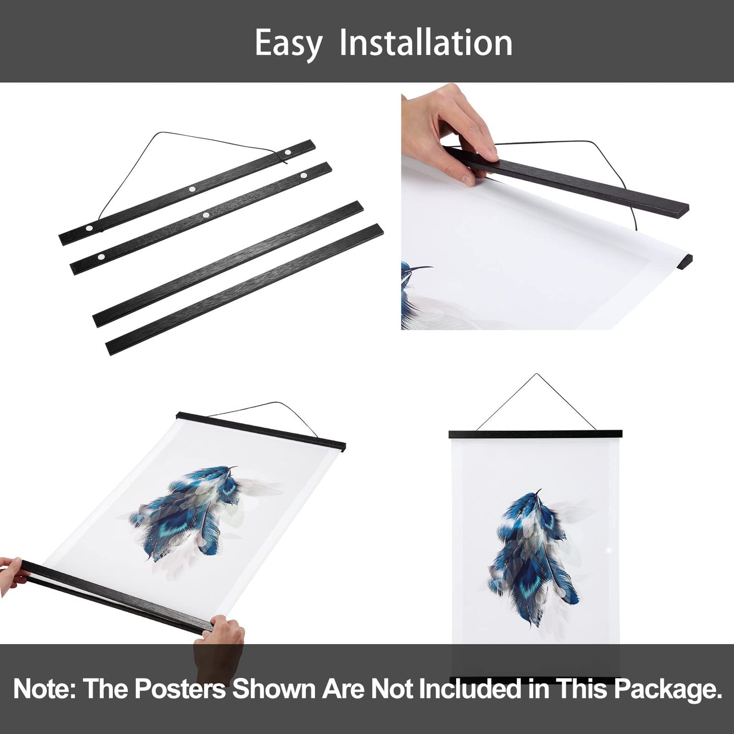 Magnetic Poster Hanger Frame, Black Magnet Poster Frame 12x16 12x18 12x36 for Paintings, Photos, Maps, Scrolls, Picture, Canvas Works and Art Prints