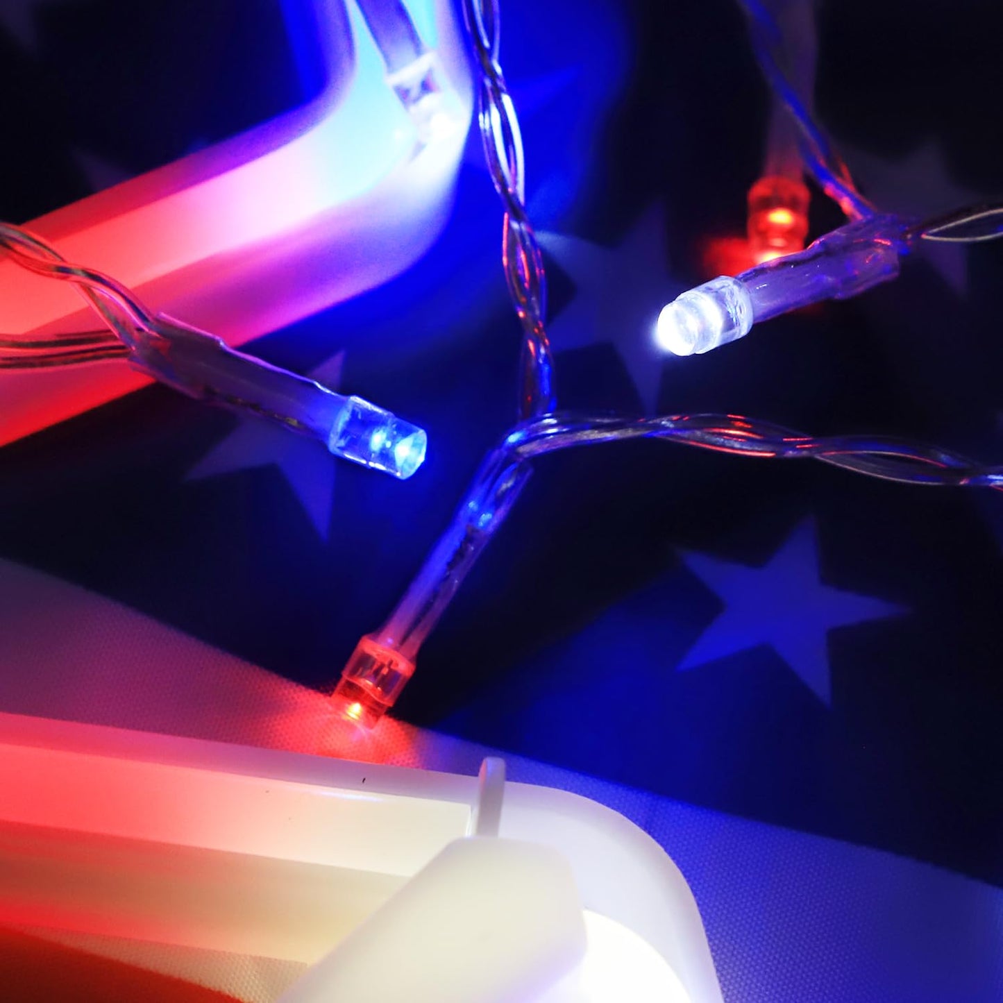 Vicila 4th of July Decorations 100 LED String Lights, Patriotic Twinkling Hanging Light Plug in Waterproof Fairy Light for Outdoor, Christmas, Party, Bedroom, Independence Day Decor-Red White Blue