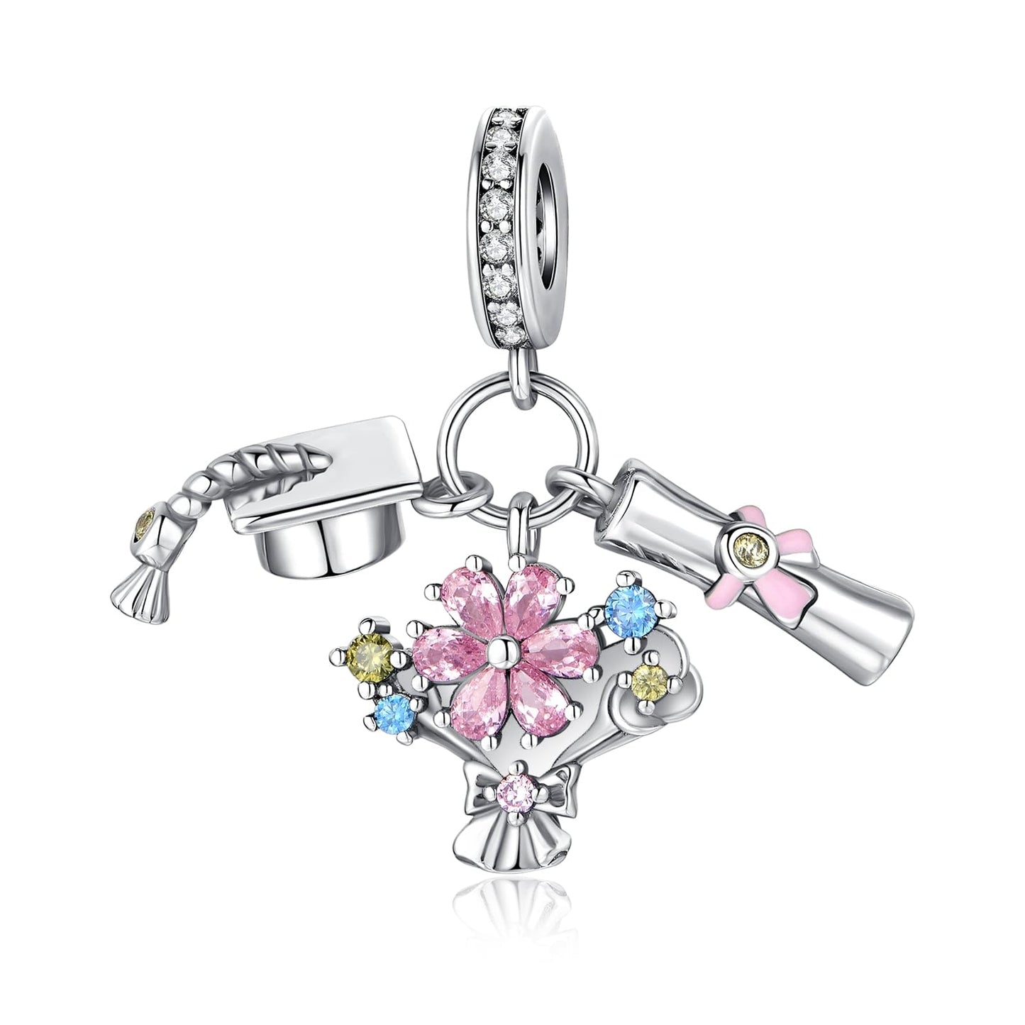 Alstade Graduation Triple Dangle Charm 925 Sterling Silver Charms fits Bracelets and Necklace Pendant Bead Charms Jewelry Present for Women Family Friends