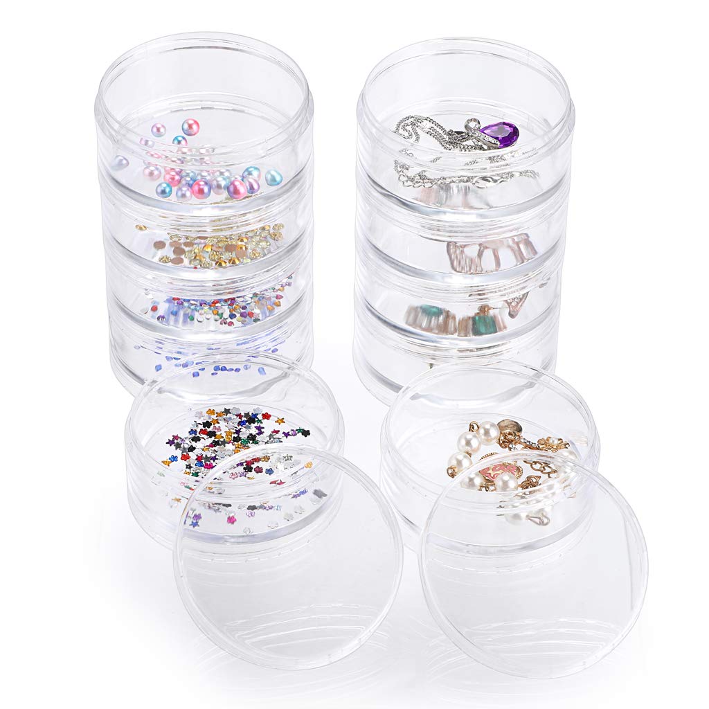 Hipiwe 2 Packs 5 Slot Clear Plastic Round Storage Jars - Art Craft Accessory Organizer Box Jewelry Beads Sewing Pills Container Holder for Storage Small Items, Hardware