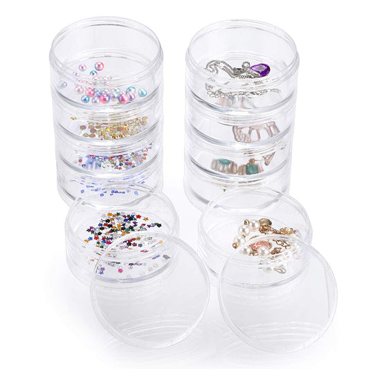 Hipiwe 2 Packs 5 Slot Clear Plastic Round Storage Jars - Art Craft Accessory Organizer Box Jewelry Beads Sewing Pills Container Holder for Storage Small Items, Hardware