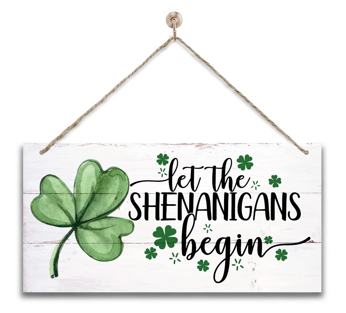 Hanging St. Patricks Day Wood Decor Sign, Let the Shenanigans Begin Printed Wood Wall Art Sign, Home Signs Decor, Hanging Door Wood Sign, Shamrock Sign, St Patricks Day Decor, Rustic Farmhouse Decor