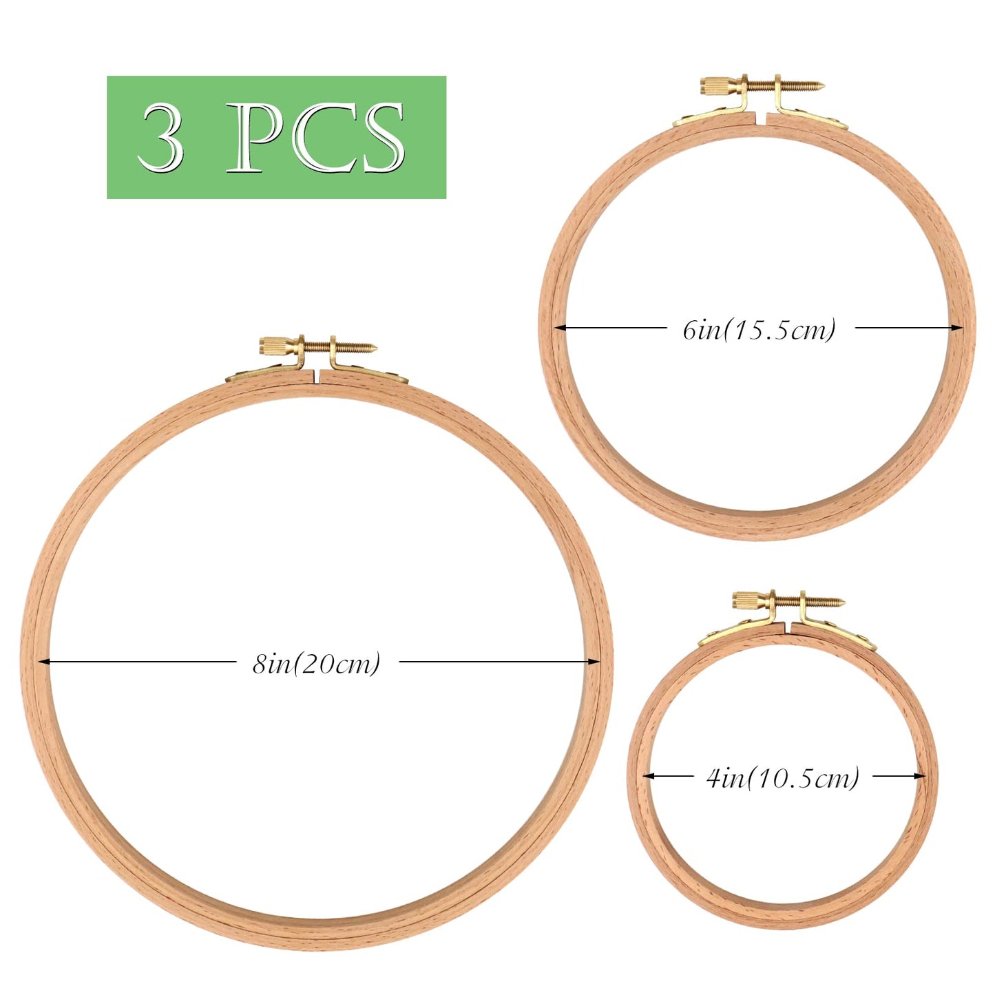 3 PCS Beech Wood Embroidery Hoops, Wood Circle Hoop Ring Cross Stitch Hoop for Embroidery, Cross Stitch, Needlework, Art Craft Handy Sewing and Christmas Decoration (Size-4", 6", 8")