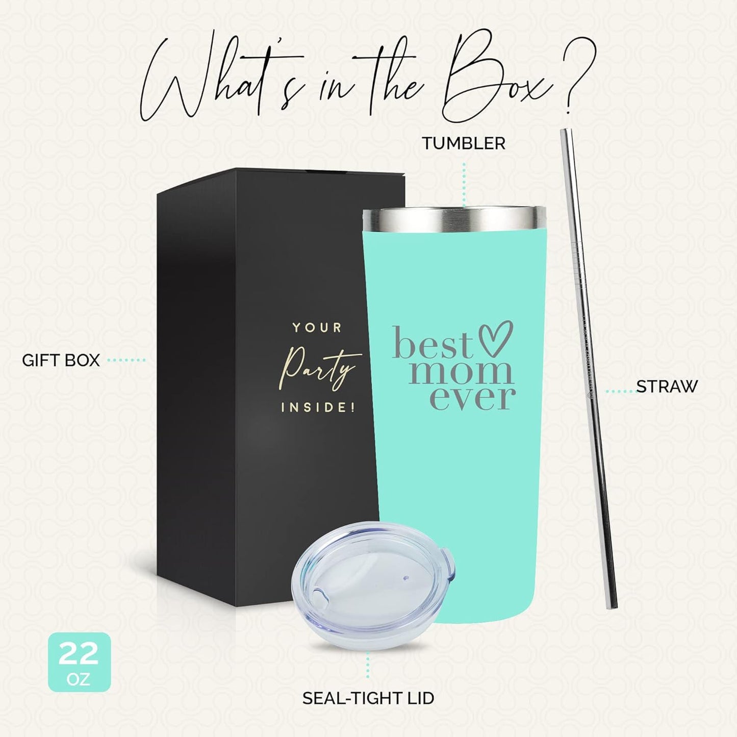 Best Mom Ever Gifts Tumbler - Stainless Steel 22 Oz Mint Green Best Mom Tumbler with Straw and Lid - Ideal Mothers Day Gift, Coffee & Water Bottle for New Moms - Best Mom Cup Present