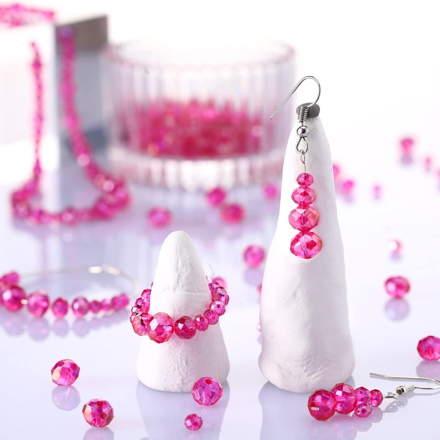 600 Pcs Crystal Glass Beads for Jewelry Making Bulk Faceted Gemstone Rondelle Loose Beads for Bracelet DIY Crafts 8 mm, 6 mm, 4 mm(Rose Red)