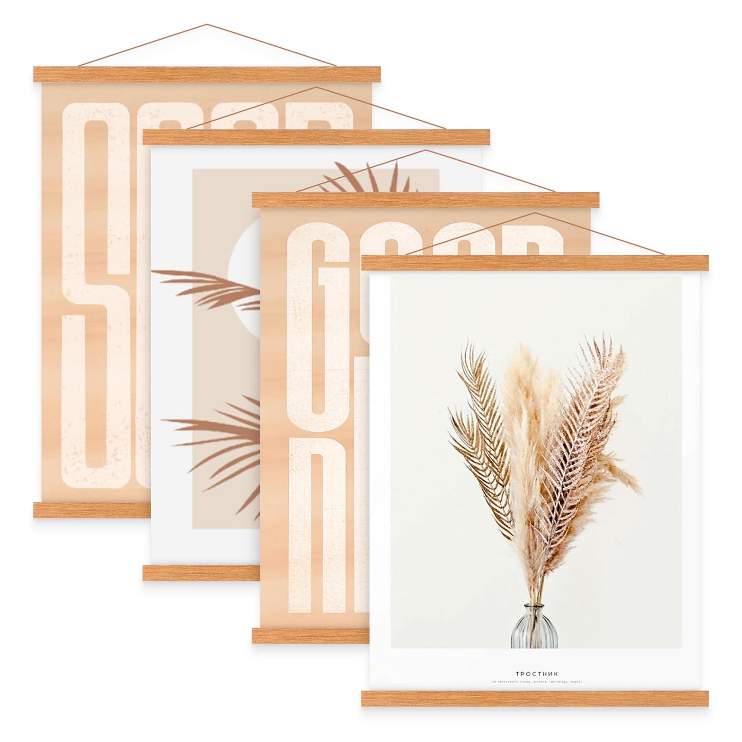 4 Pack 12x16 12x18 12x24 Poster Frame, Magnetic Light Wood Frame Hanger for Photo Picutre Canvas Artwork Art Print Wall Hanging (4 Packs, 12", Teak Color)