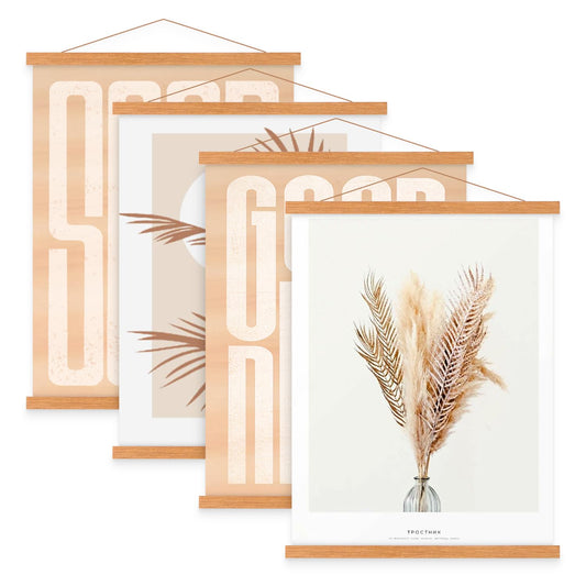 4 Pack 12x16 12x18 12x24 Poster Frame, Magnetic Light Wood Frame Hanger for Photo Picutre Canvas Artwork Art Print Wall Hanging (4 Packs, 12", Teak Color)