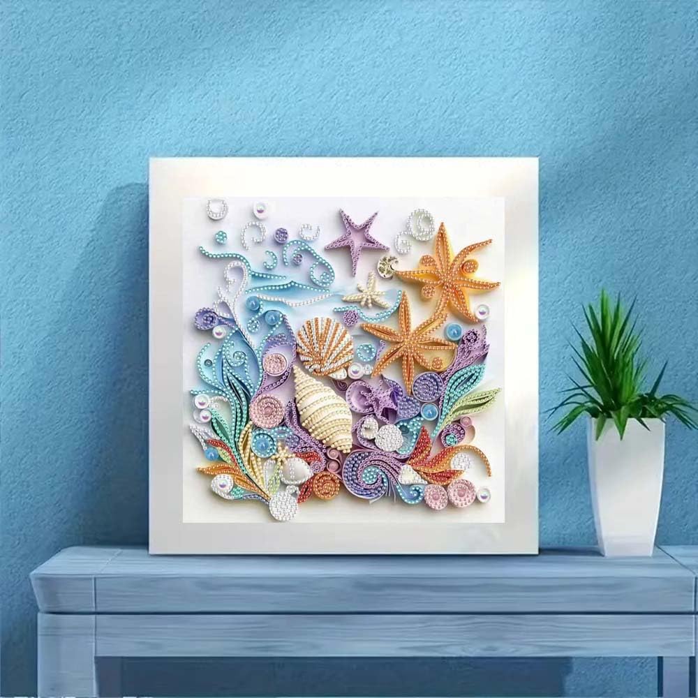 ZQEATRY Shell Starfish Diamond Art Kits for Adults,DIY Specail Shape Diamond Painting Kit for Adult Beginners, 5D Diamond Painting Crystal Rhinestones Art, Home Wall Decor 12 x 12inch