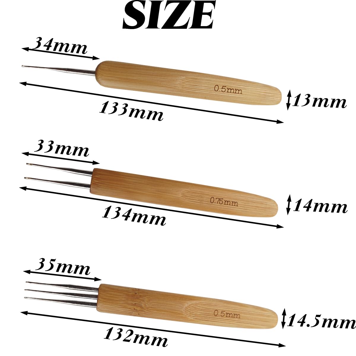 GXXMEI 9PCS Dreadlock Crochet Hook for Hair Dreadlock Needle Tool for Braid Craft Dread Locks Crochet Needles 0.5mm 0.75mm 1mm 1.75mm