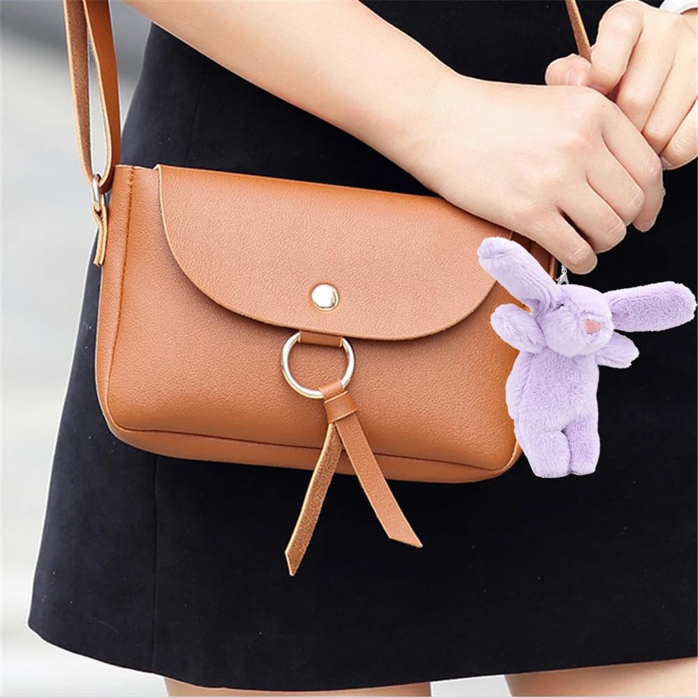 Miokkley Cute Bunny Plush Keychain for Backpack, 3.5" Inch Mini Rabbit Keychain Purse Charm Pendant Gift for Women (Purple)