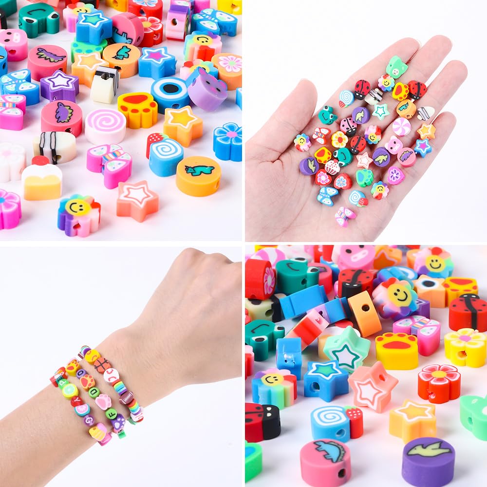 DULEFUN 960pcs Polymer Clay Beads Charms Bracelet Kit 24 Styles Cute Fun Clay Flower Butterfly Heart Animal Letter Pony Beads for Necklace Earring Making Women Girls DIY Accessories