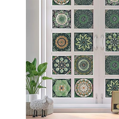 Adreamer90 Mandala Moroccan Wallpaper Tile Stickers 5.91 * 5.91 in Peel and Stick,Removable Talavera Decor 2D Wall Tile Decals for Kitchen Bathroom Laundry Stair Fireplace Art Decor Tiles