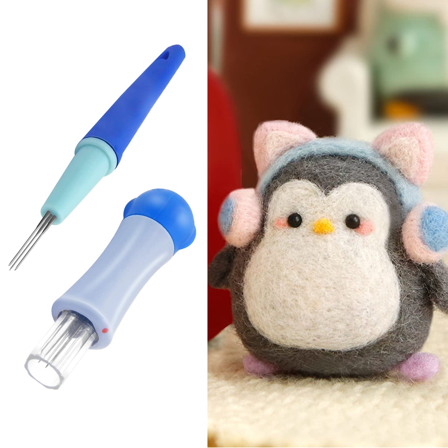2 Pack Wool Felting Tools - Pen Style with 3 Needles & Punch Style with 7 Barbed Needles for DIY Patchwork & Handicraft