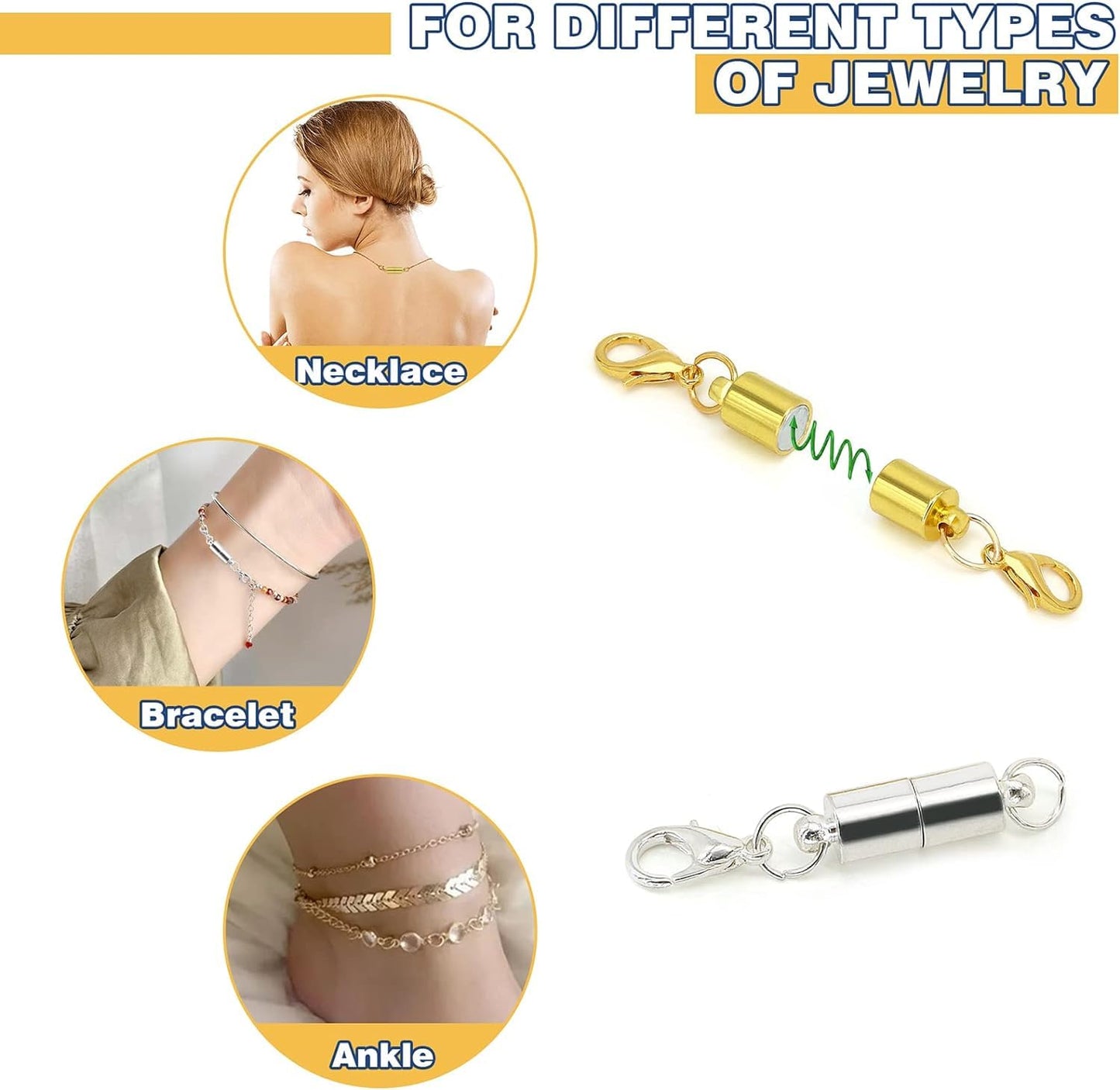 12 Pack Magnetic Necklace Clasps and Closures. Necklace Jewelry Extender with Strong Magnet. for Jewelry Necklace Bracelet Making. Gold and Silver Plating (12Pcs | Silver Cylinder)