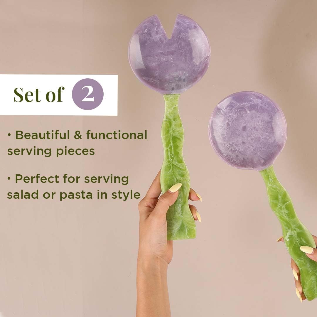 Lavender & Sage Resin Salad Servers | Set of 2 (12") Resin Serving Spoons for Salad & Serving | Durable, Stardy Kitchen Essentials | Kitchen Décor, Housewarming Gifts, Valentine Gift