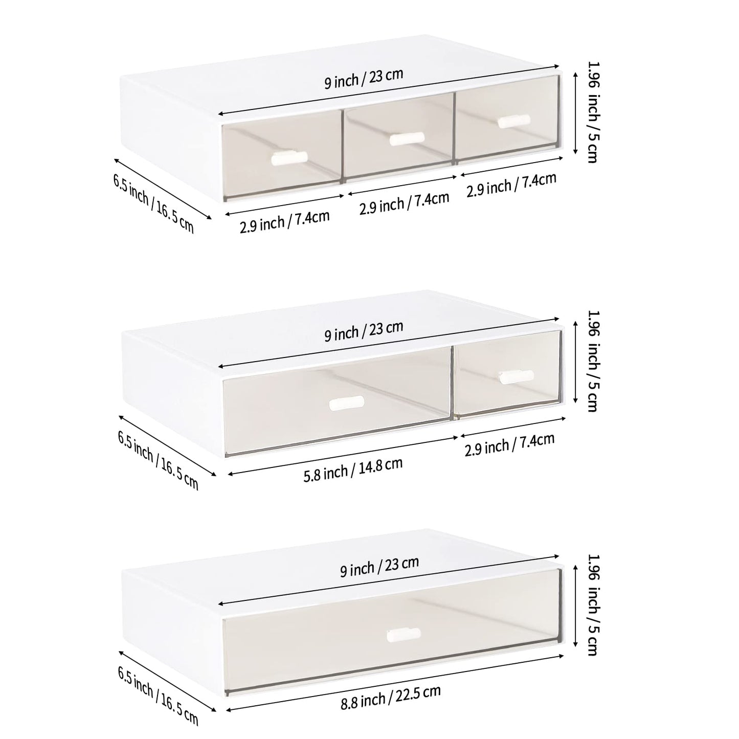 Stackable Desk Organizer, Plastic Storage Drawer for Office School Home Makeup, Pen Pencils Markers Stationery Supplies Organizers (White -3 Draws)