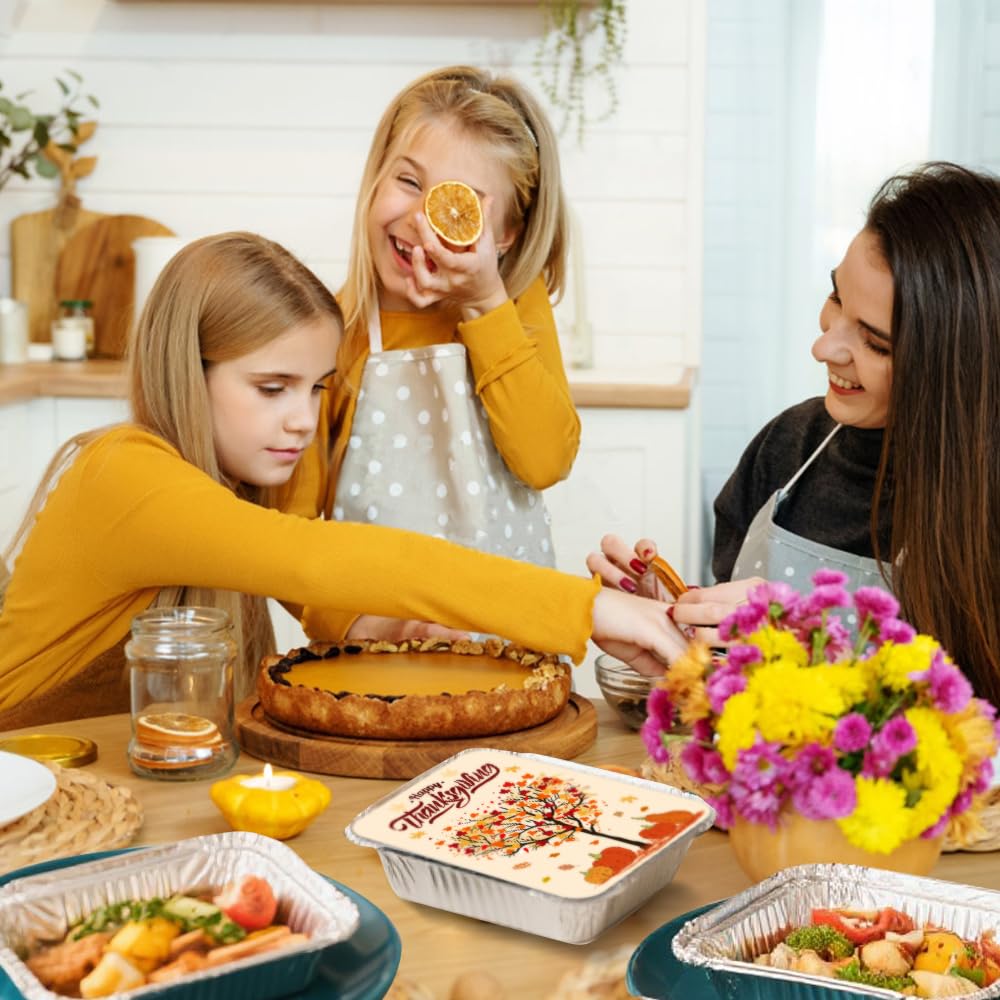 36PCS Thanksgiving Food Containers 9 Styles Fall Foil storage Containers with Lids Aluminum Disposable Leftover Cookie Tin Pans for Holiday Gift Giving Party Supplies