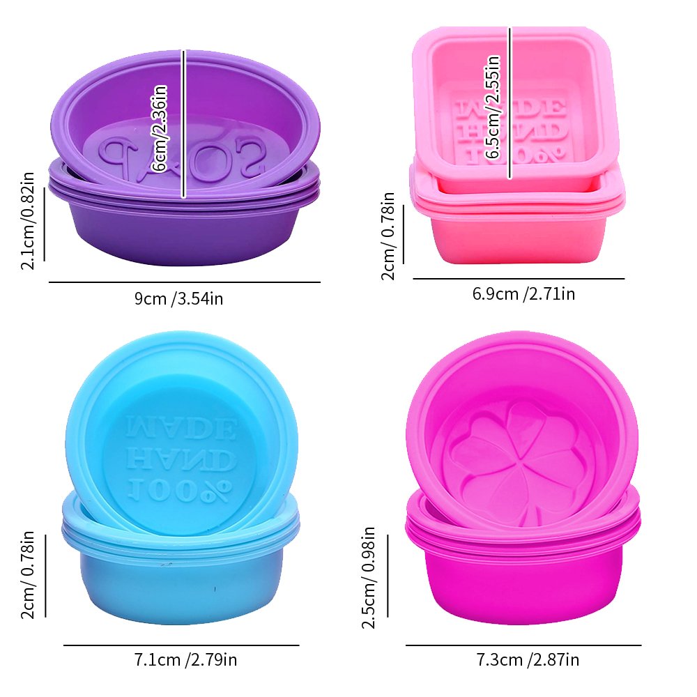 20 Pcs Silicone Soap Making Molds, Square Round Oval Shaped, FineGood Soft Cupcake Muffin Baking Pan for DIY Homemade Craft, Food Grade - Pink, Blue, Rose Red, Purple