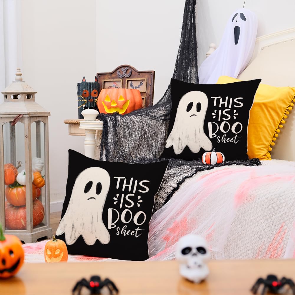 Halloween Pillow Cover 20X20 Setof 2,Ghost Funny Halloween Saying Decoration Holiday Farmhouse Pillow Case Decor for Home Sofa Couch Indoor Outdoor AA188-20-2