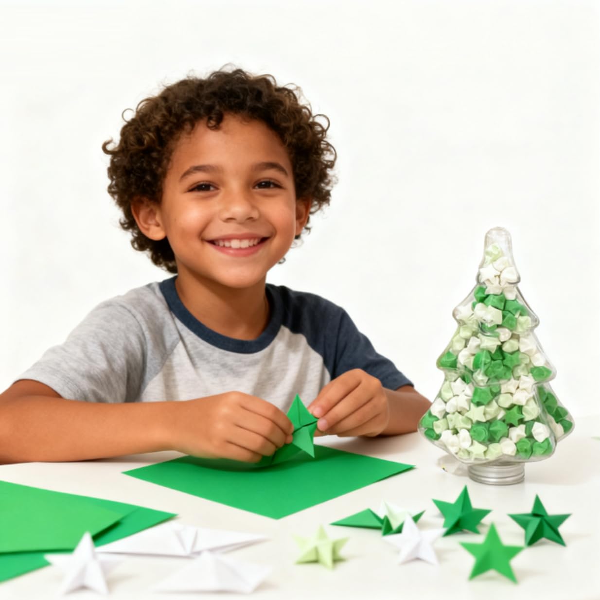540 star origami strips, handmade paper star green handmade origami