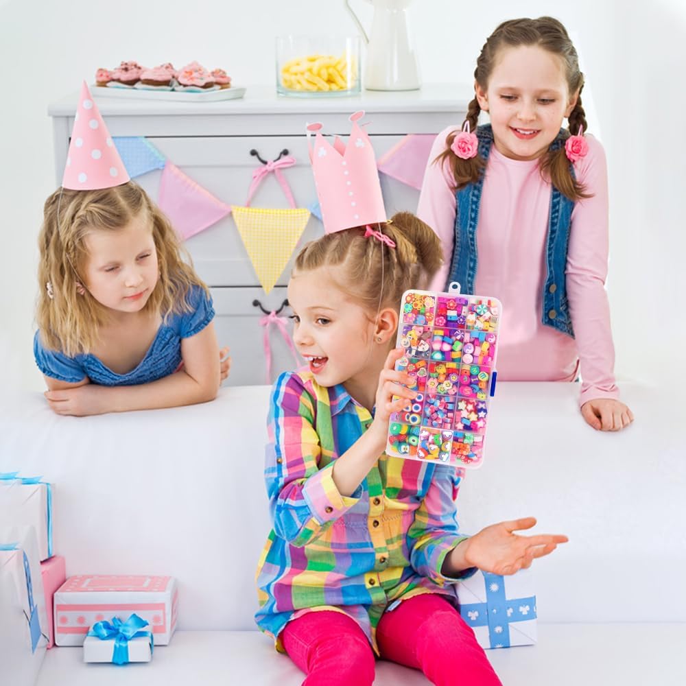 DULEFUN 300PCS Clay Beads Charms,Fruit Flower Letter Beads Soft Beads for Women Girls Bracelet Making DIY Bracelet Necklace Earring Accessories with 4m Crystal Elastic String