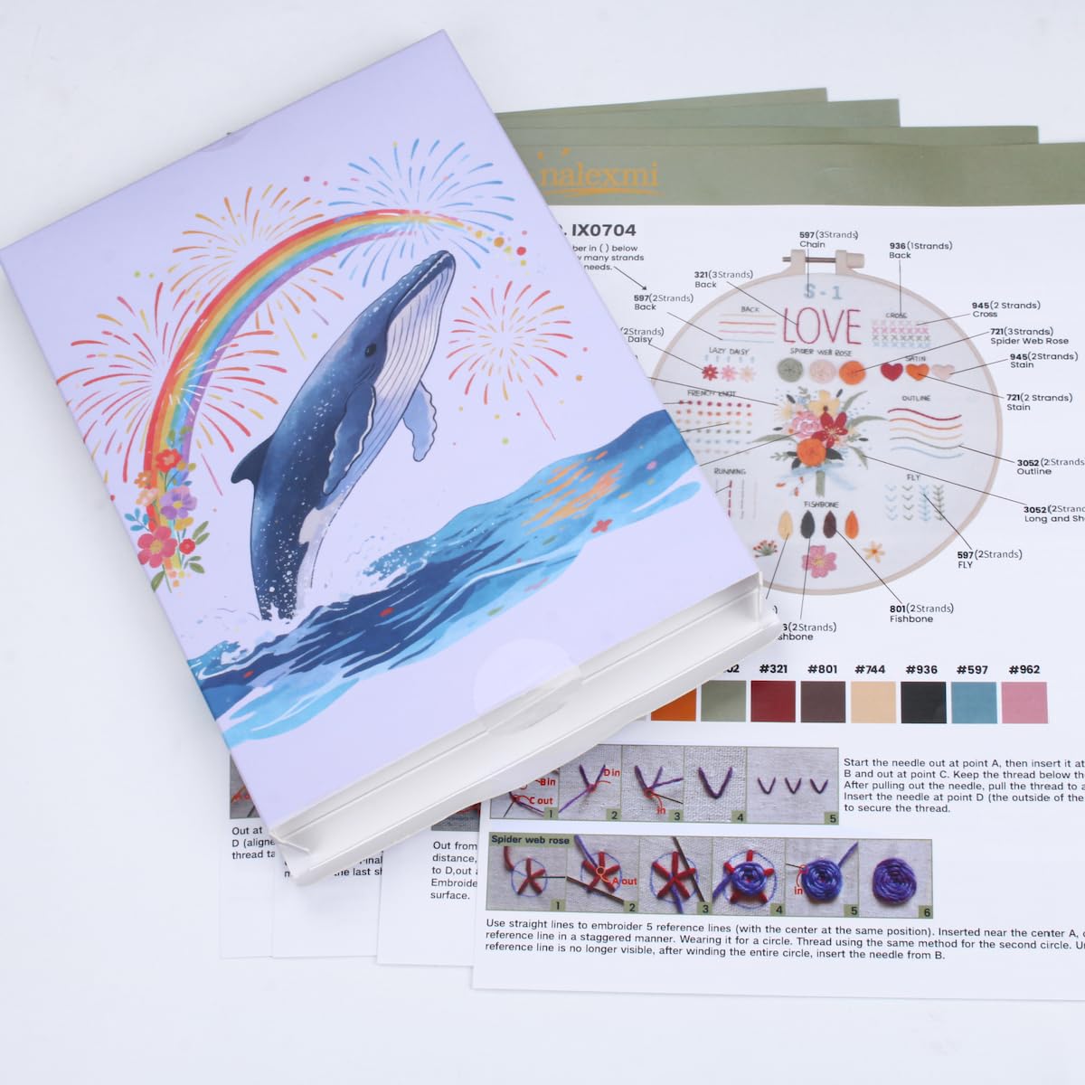 Nalexmi Embroidery Kit for Beginners, DIY Cross Stitching Kit with Stamped Flower Patterns, 4 Pack, Includes Hoop-1, Tools, Threads, Needles, Instructions