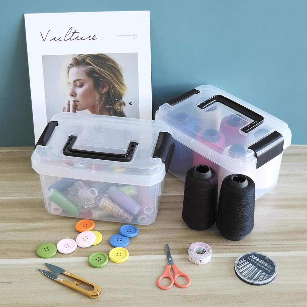 Nicesh 2 L Clear Mini Plastic Storage Box, Tiny Clear Storage Bin, 4-Pack