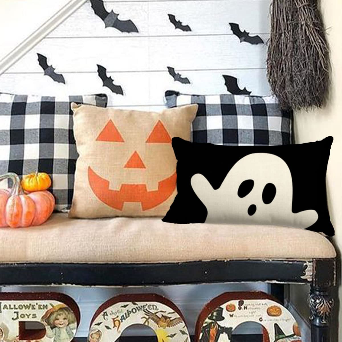 JXZYGMD Halloween Pillow Cover 12x20 Ghost Halloween Lumbar Pillow Covers Decorations Outdoor Halloween Pillows Decorative for Halloween Home Decor for Sofa