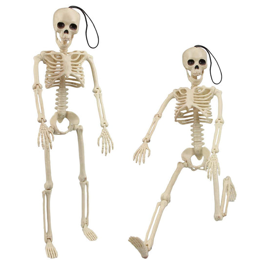 MEMOVAN 16" Halloween Skeleton 2pcs Full Body Posable Halloween Skeletons with Movable Joints Realistic Spooky Skeletons for Haunted House Graveyard Props Halloween Party Decorations