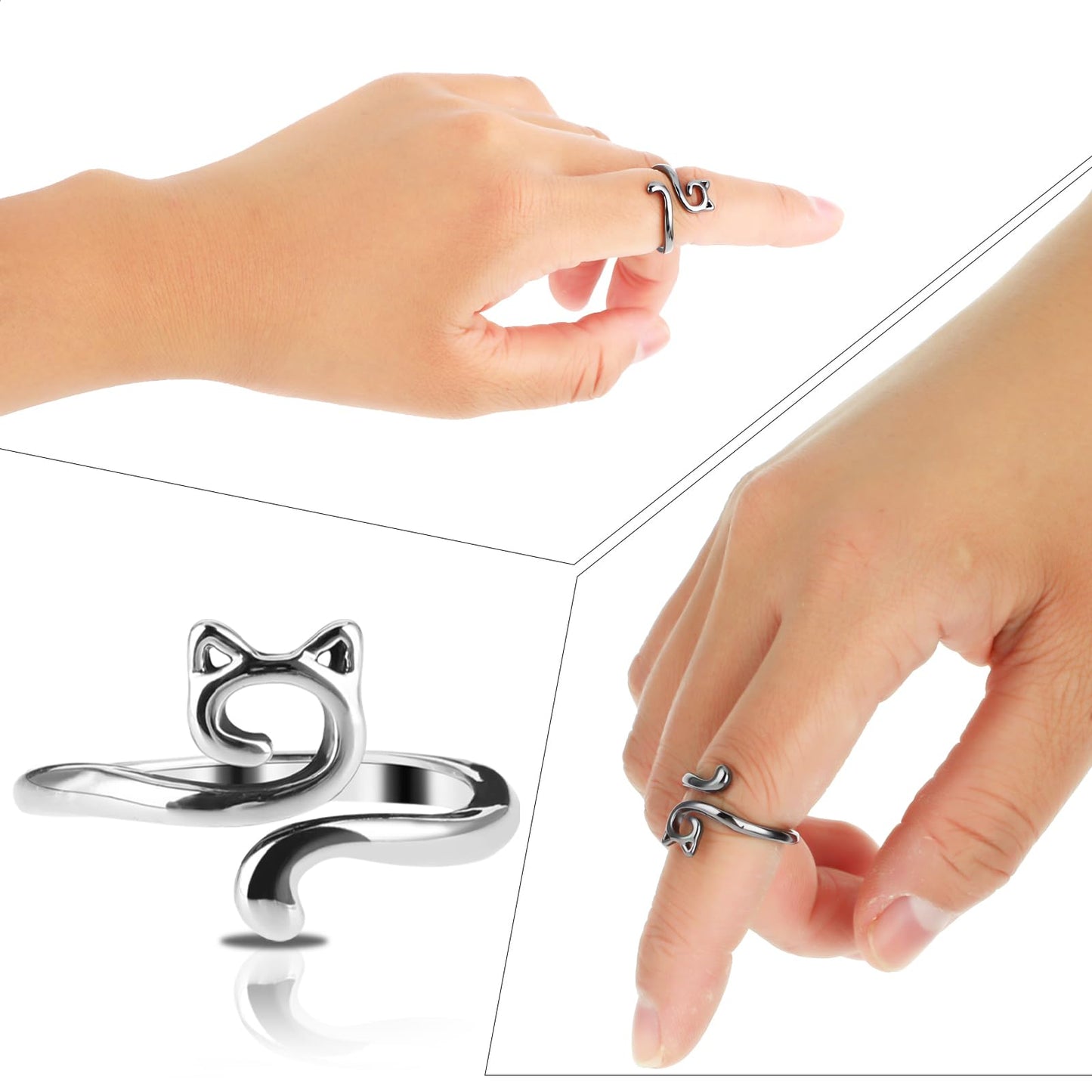 4pcs Knitting Crochet Loop Ring for Fingers Metal Open Yarn Guide Crochet Rings Adjustable Braided Faster Knitting Thimbles Holders Accessories for Crochet Mother Grandma Gifts (Cat Style)