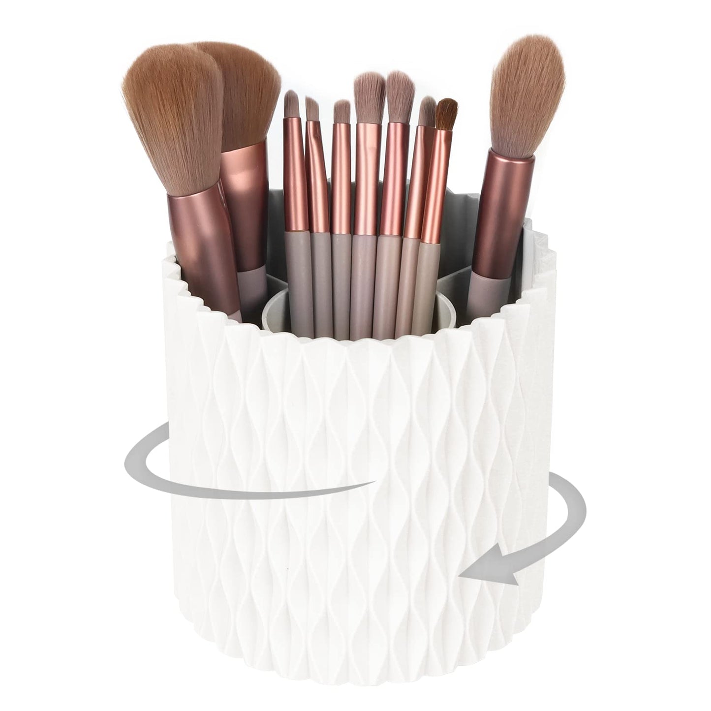 Makeup Brush Holder Organizer -360° Rotating Multi-Functional Pen Holder for Desk,Multi-Purpose Desktop Stationary Organizer,Storage Cup for Lipsticks, Comb, Beauty Tool in Vanity (White)