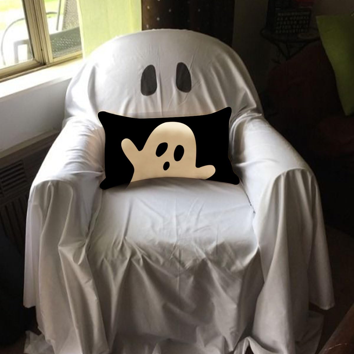 JXZYGMD Halloween Pillow Cover 12x20 Ghost Halloween Lumbar Pillow Covers Decorations Outdoor Halloween Pillows Decorative for Halloween Home Decor for Sofa